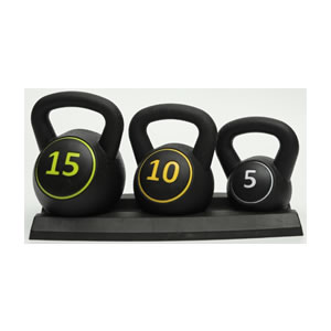 Set  kettlebells 5/10/15 lbs negro con base